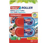 tesa 59820-00000-00 Mini Glue Roller ecoLogo, Permanent Glue for Paper and Card, Pack of 2 Rollers -6 m x 5 mm