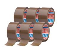 tesa 64014 Low-Noise PP Parcel Tape - Brown - 6 Rolls - 66 m x 50 mm | Low-Noise PP Parcel Tape for Light Packages - Resistant to Ageing, UV and Temperature Changes for Reliable Carton Sealing