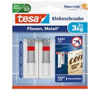 tesa 77765-00005-00 Smart Mounting System Adjustable Adhesive Screw Hook with Removable Adhesive Strips for Tiles, Metal and Smooth Surfaces, 3kg White