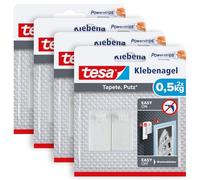 tesa Adhesive Nail for Wallpaper and Plaster, 0.5 kg, Pack of 4, Self-Adhesive Nails for Sensitive Surfaces, Residue-Free, Up to 0.5 kg Holding Capacity per Nail, 4 x 2 Adhesive Nails