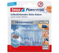 tesa Adhesive Hooks for Glass - Invisible Hanging Hooks for Mirrors and Transparent Surfaces - Holds up to 1 kg per Hook - Pack of 2 incl. 4 Adhesive Strips