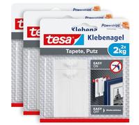 tesa Adhesive Nail for Wallpaper and Plaster, 2 kg in Pack of 3, Self-Adhesive Nails for Sensitive Surfaces, Residue-Free, up to 2 kg Holding Capacity per Nail, 3 x 2 Adhesive Strips