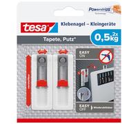 tesa Adhesive Nail for Wallpaper, Plaster - Adjustable, 0.5 kg, 2 Nails | Adjustable Wall Pegs for Wi-Fi Routers - Self-Adhesive, 0.5 kg Holding Force per Peg - no Drilling Required
