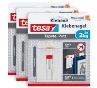 tesa 77777 Verstellbarer Klebenagel für Tapeten und Putz2kgim3erPack-Höhenverstellbarer,selbstklebenderWandnagel-Biszu2 kgHalteleistungproNagel-3x2Klebenägel