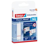 tesa Adhesive Strips for Tile and Metal 3kg - Double Sided Tape for Solid, Smooth Surfaces - Holds up to 3 kg per Strip - Pack of 6 Pieces
