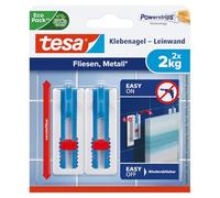 tesa Adjustable Adhesive Nails for Canvas, Tiles & Metal - 2 Nails + Strips | Height-adjustable adhesive nails for canvases and stretcher frames - 2 kg holding force - removable without marks