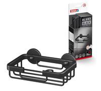 tesa ALUXX BLACK Wall Mounted Soap Holder, Matt Black - Suits industrial style and modern bathrooms - Drill-free, with self-adhesive solution - 135 mm x 46 mm x 95 mm