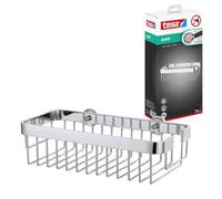 tesa Aluxx No Drill Wall Mounted Bathroom Shower Caddy, Chrome-Plated Aluminium Shower Basket, Removable Glue Adhesive.