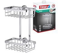 tesa Aluxx Shower Rack, high Gloss Chromed Aluminum, self-Adhesive, Adhesive mounting Technology, 260mm x 180mm x 107mm