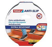 tesa Anti-Slip Safety Tape for Stairs - Black - 15 m x 25 mm | Robust, strong-grip strip for indoor and outdoor use - suitable for stairs, ladders and smooth floors