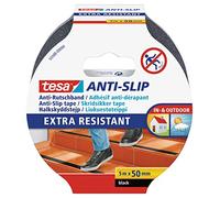 tesa Anti-Slip Safety Tape for Stairs - Black - 5 m x 50 mm | Robust, strong-grip strip for indoor and outdoor use - suitable for stairs, ladders and smooth floors