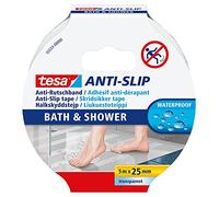 tesa Anti-Slip Tape for Baths and Showers - Clear - 5 m x 25 mm | Waterproof safety strip with acrylic adhesive - helps prevent falls on wet surfaces such as baths and shower trays