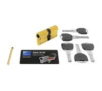 Tesa Assa Abloy TESA Profile Euro 50x50, R15, Brass Finish. 5 Keys, TK155050L, High Security Cylinder, TK100, Double Clutch, Long Cam, 50 x 50 mm
