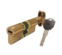 Tesa Assa Abloy, TK1B3030L, High Security Cylinder, TK100, Double Clutch, Long Cam, Key - Button, Brass, 30 x 30 mm
