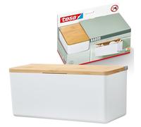 tesa Baboo M Bathroom Organiser with lid, matt-white - Rectangle storage box, for wall mounting without drilling, incl. tesa Powerstrips Waterproof Strips XL - 242 mm x 110 mm x 102 mm