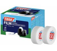 tesa Compact Desk Tape Dispenser - 3 Invisible Rolls - Black - 33m x 19mm | Stable tabletop holder with non-slip base for secure use - includes 3 virtually invisible film rolls, each 33 m x 19 mm