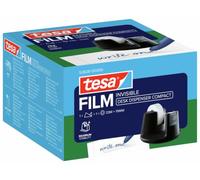 tesa Compact Desk Tape Dispenser incl. 1 roll of tesafilm Invisible, Black | Stable tabletop holder with non-slip base for secure use - includes 1 virtually invisible adhesive film, 33 m x 19 mm