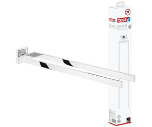 tesa DELUXXE Double Towel Holder - Wall-Mounted, Stainless-Steel Towel Holder with Two Swivel Arms - waterproof, incl. Power.Kit Adhesive Solution - 50mm x 72mm x 450mm