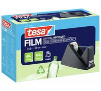 tesafilm Eco and Crystal - Adhesive Tape - Transparent, Strong Hold and Tear-Resistant - Made from Reprocessed PET Material - Comes with Durable Tape Desk Dispenser- 1 Refill Roll, 10m x 19mm