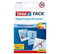 tesa Double-Sided Adhesive Pads TACK - Transparent Adhesive Strips for Mounting on Walls, Windows, and Mirrors - 1 x 200 Pads