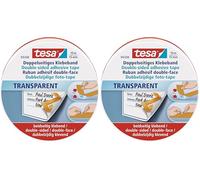 tesa Double-Sided Photo Collage Tape - Extra Thin, Age-Resistant Roll - For Hobbies and Scrapbooking - Transparent - 10 m x 15 mm Tape (Pack of 2)