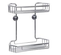 tesa® Draad Shower Caddy - Self-adhesive, High-Gloss Chromed Brass Two-Tier Shower Basket - Drill-free with tesa® Power.Kit Adhesive Mounting Technology - 285 mm x 275 mm x 135 mm