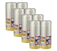 tesa Easy Cover 4365 Precision - Pack of 8 - Painter's Film with Painter's Tape for Masking and Covering during Painting - 2-in-1 Masking Tape with Film - Transparent - 33 m x 1.4 m Each