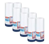 tesa Easy Cover 4369 UV - Pack of 8 - Painter's Film with Fabric Tape for Masking and Covering Outdoor Use - 2-in-1 Masking Tape with Film - Blue/Matte - 14 m x 2.6 m