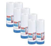 tesa Easy Cover 4411 UV Precision - Pack of 8 - Painter's Film with Masking Tape for Masking and Covering - 2-in-1 Painter's Tape with Film - White/Transparent - Each 17 m x 2.6 m