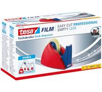 tesa Easy Cut Professional Desk Dispenser - 66m x 25mm - Red/Blue | Refillable stable tabletop holder for large adhesive film rolls - sharp perforated blade for home, school and office