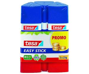 tesa Easy Stick - Odourless Craft Triangular Glue Stick for Paper and Cardboard - Solvent-Free and Environmentally Friendly - 3 x 25 g