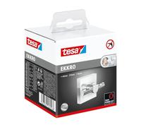 tesa EKKRO Double Robe Hook - Set of 2 - Chrome - 50 x 63 x 50 mm | Wall-mounted bathroom hooks for robes and towels - Chrome-plated metal - No drilling - Includes adhesive solution