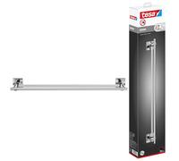 tesa EKKRO Double Towel Rail - 2-Rail Holder - Chrome - 640 x 112 x 50 mm | Wall-mounted bath towel storage with 2 rails - Chrome-plated metal - Waterproof - No drilling - Includes adhesive fixings