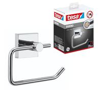 tesa® Ekkro toilet roll holder, high gloss chromed metal, self-adhesive, adhesive mounting technology, 110mm x 133mm x 47mm
