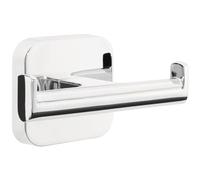 tesa ELEGAANT Double Robe Hook - Bathroom Hanger - Chrome - 80 x 50 x 43 mm | Set of 2 Bathroom Hooks for Wall Mounting without Drilling - Made of Chrome-Plated Metal - Including Adhesive Solution