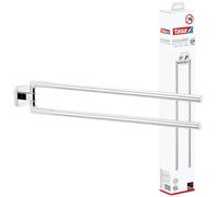 tesa ELEGAANT Double Towel Holder - Wall-Mounted, Stainless-Steel Towel Holder with Two Swivel Arms - waterproof, incl. Power.Kit Adhesive Solution - 50mm x 72mm x 450mm