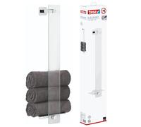 tesa ELEGAANT Guest Towel Rail - Hand Towel Holder - 180 x 668 x 128 mm | Vertical guest towel holder with white frosted glass - Chrome-plated metal - No drilling - Includes Power.Kit adhesive