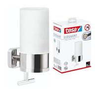 tesa ELEGAANT Soap Dispenser 230 ml - Self-Adhesive Hand Soap Dispenser in White Frosted-Glass Design with Pull Function - Waterproof, incl. Power.Kit Adhesive Solution - 192mm x 73mm x 115mm