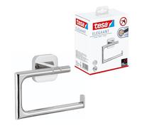 tesa ELEGAANT Toilet Roll Holder Without Lid - Chrome - 132 x 99 x 45 mm | Wall-Mounted Toilet Roll Holder - No Drilling Required - Made from Chrome-Plated Metal - Includes Adhesive Solution