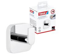 tesa ELEGAANT Towel Hook - Bathroom Hanger - Chrome - 50 x 50 x 41 mm | Wall-mounted hand towel accessory made of chrome-plated metal - Waterproof - No drilling - Includes Power.Kit adhesive