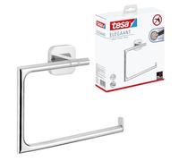 tesa ELEGAANT Towel Ring - Hand Towel Holder - Chrome - 185 x 154 x 45 mm | Square Towel Ring for Wall Mounting without Drilling - Made of Chrome-Plated Metal - Includes Adhesive Fixings