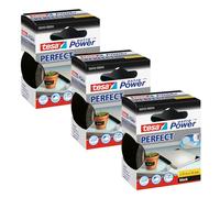 tesa Extra Power Perfect Cloth Tape - Black - 3-Pack - 2.75 m x 38 mm | Fabric-Reinforced Tape for Crafting, Repairing, Fastening, Reinforcing and Labelling - Suitable for Indoor and Outdoor Use