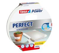 tesa Extra Power Perfect Cloth Tape - Fabric-Reinforced Repairing Tape for Crafting, Repairing, Fastening, Reinforcing and Labelling - White - 25 m x 19 mm