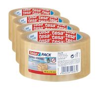 tesa Extra Strong PVC Packing Tape for Packing Heavy Parcels and Boxes, Clear, 66 m x 50 mm (Pack of 4)
