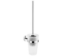 tesa EXXCELLENT Toilet Brush Holder - Wall-Mounted, Stainless-Steel Toilet Brush with Bowl in Frosted-Glass Design - Waterproof, incl. Power.Kit Adhesive Solution - 445mm x 94mm x 136mm