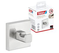 tesa EXXCLUSIV Towel Hook - Bathroom Hanger - Steel Look - 50 x 50 x 39 mm | Wall-mounted hand towel accessory - Rustproof and waterproof - No drilling required - Includes Power.Kit adhesive solution