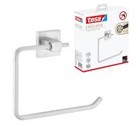 tesa EXXCLUSIV Towel Ring - Hand Towel Holder - Steel Look - 185x156x45 mm | Square wall-mounted bathroom accessory - Rustproof and waterproof - No drilling - Includes Power.Kit adhesive fixings
