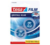 tesa Film Crystal Clear - Highly Transparent, Age-Resistant Adhesive Tape with Strong Adhesion - 10 m x 19 mm - Pack of 2