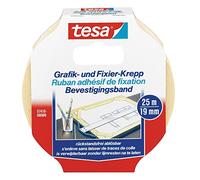 tesa Fixing and Masking Tape - 25 m x 19 mm | Removable, adhesive, paper tape that leaves no residue - For securely attaching sketches, drawings, and plans