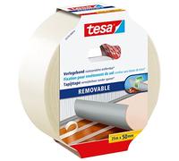 tesa Flooring Tape Removable Without Residue - Fabric-Reinforced, Double Sided Adhesive Tape for Laying Carpet and PVC Flooring - 25 m x 50 mm